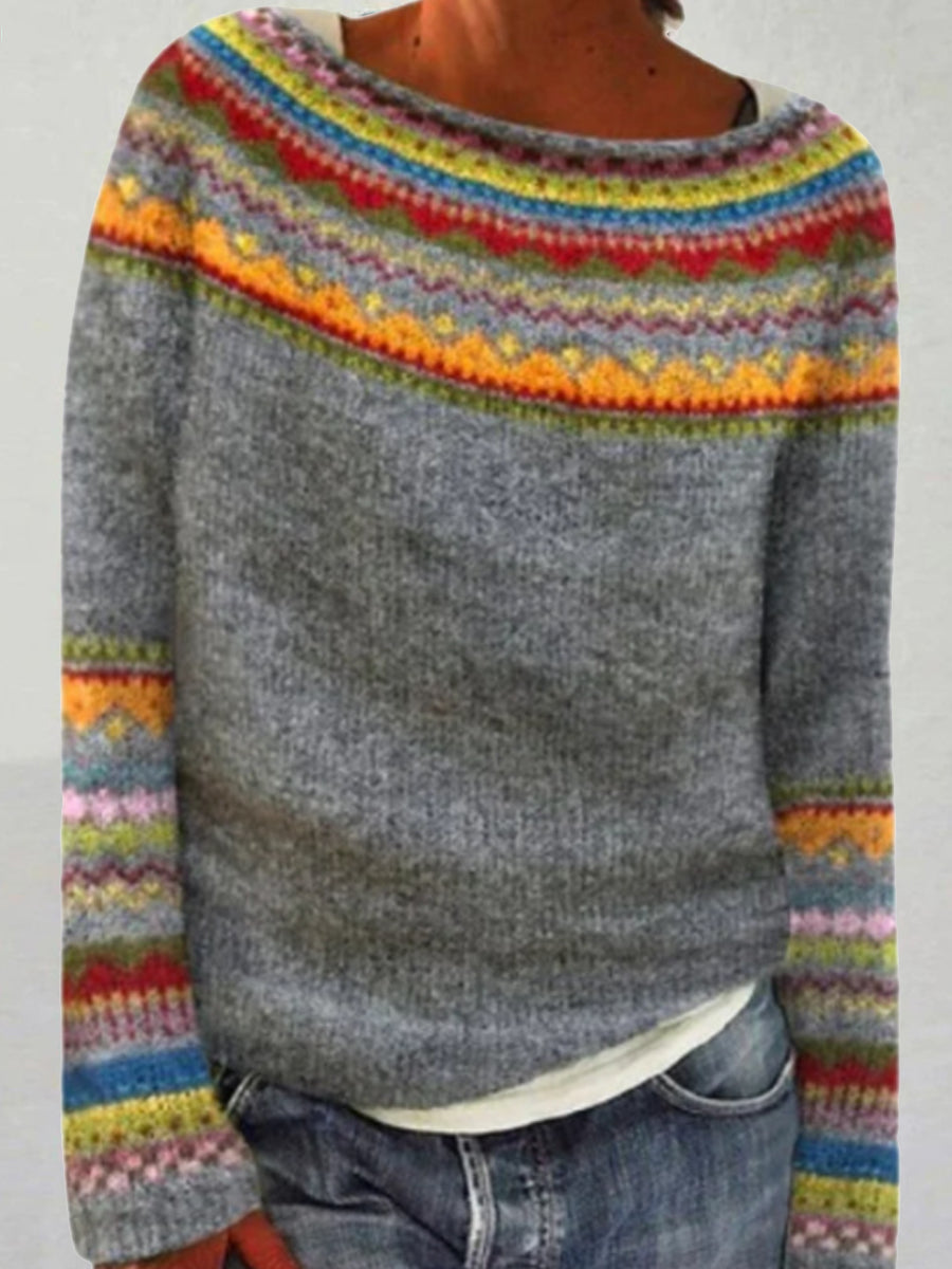 Frauen Isländischer Pullover, Rundhals, lockerer Pullover