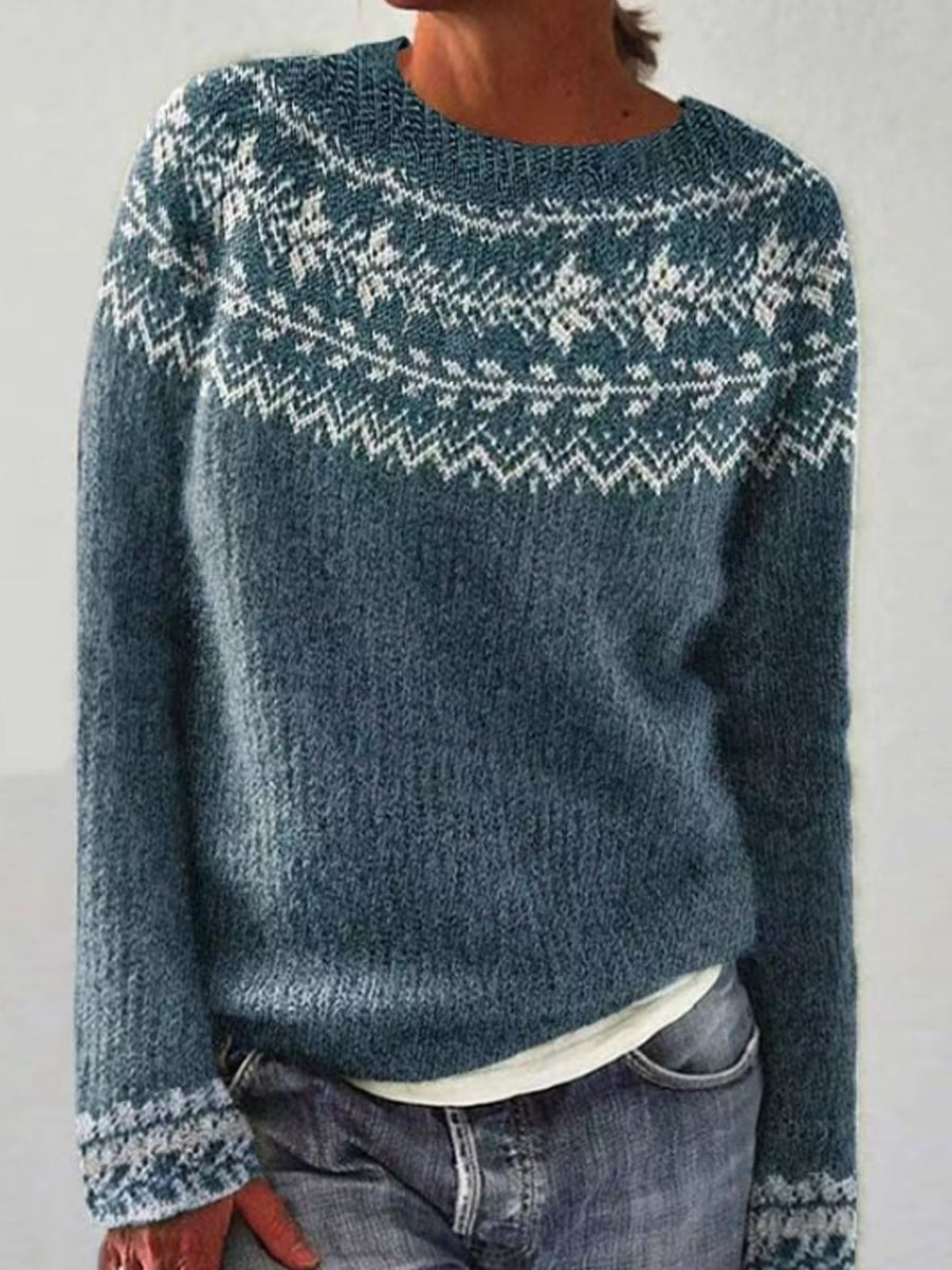 Frauen Isländischer Pullover, Rundhals, lockerer Pullover