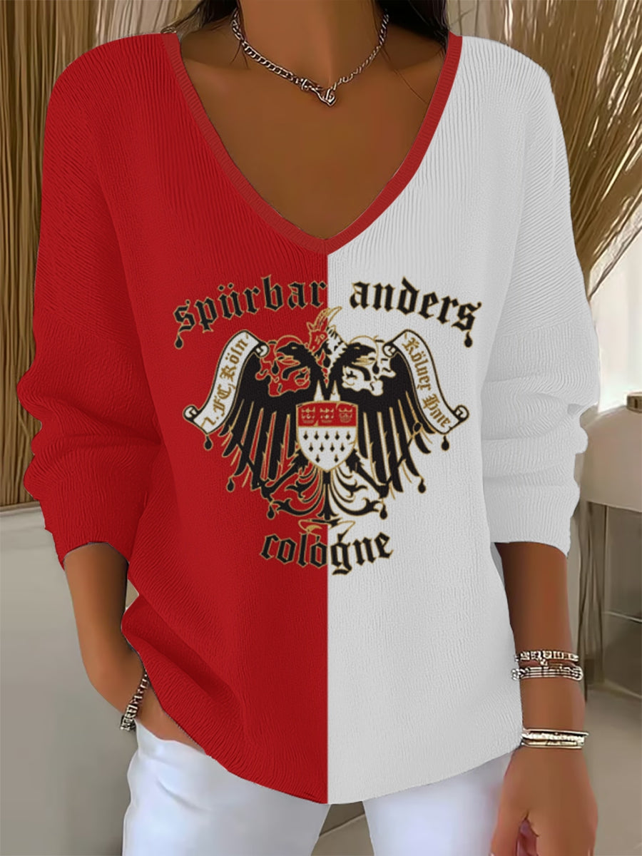 Damen Kölner Karneval V-Ausschnitt gerippt Top