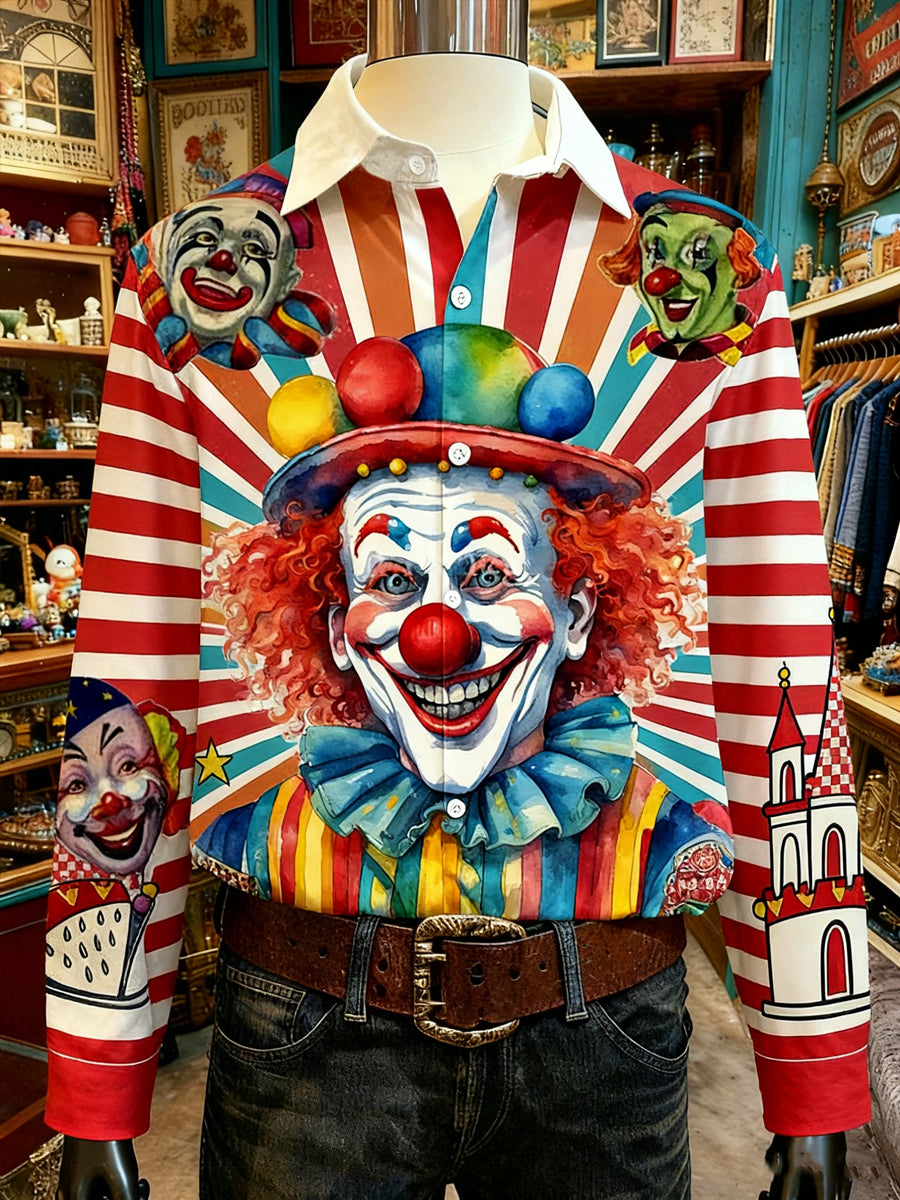 Cologne Carnival Clown Print Herren Lässiges Langarm-Shirt