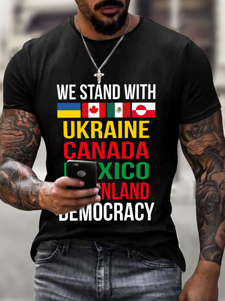 Men's We Stand with Ukraine, Canada, Mexico, Greenland Print T-Shirt