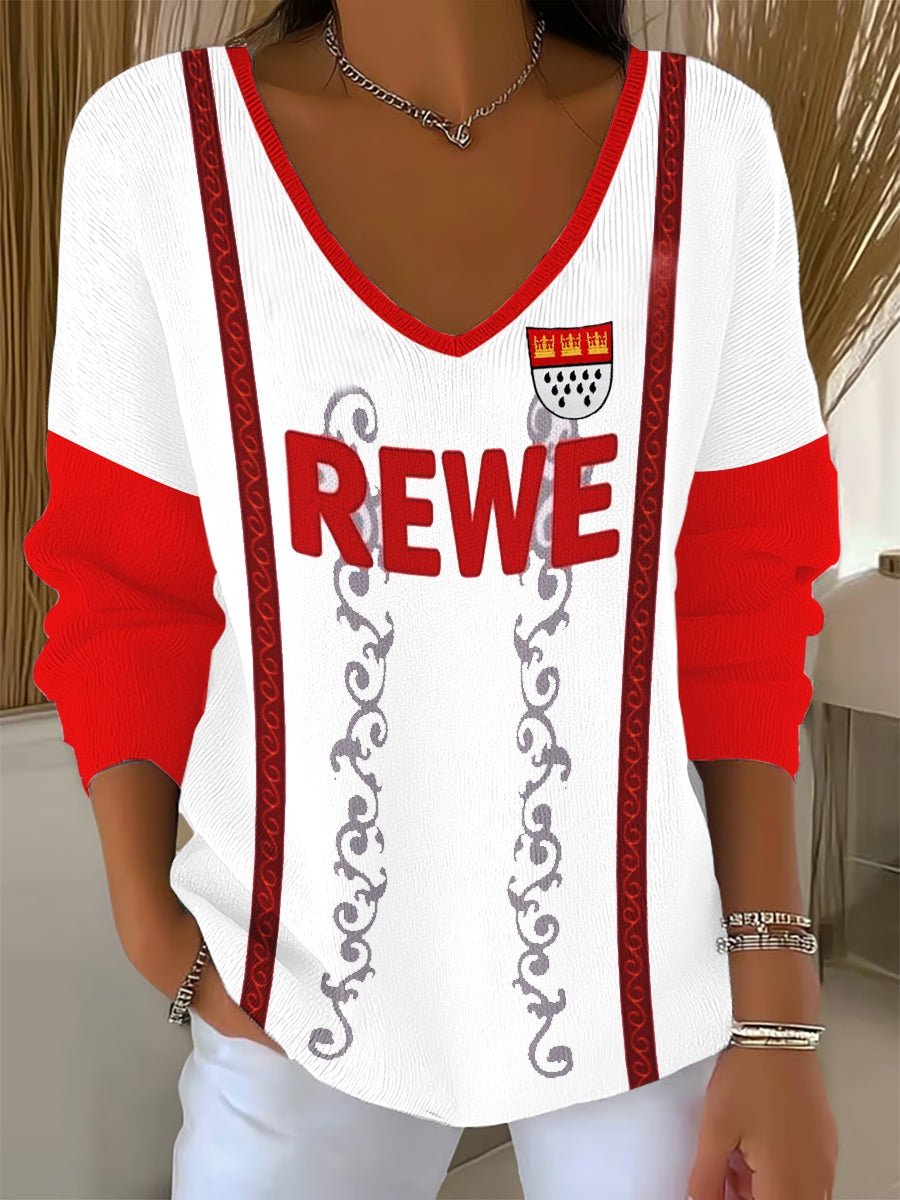 Damen Kölner Karneval V-Ausschnitt gerippt Top