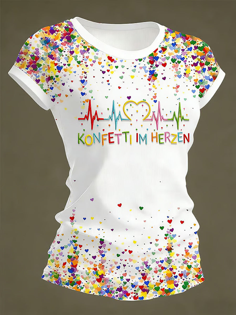 Frauen Kölner Karneval Konfetti im Herzen Print Casual T-Shirt