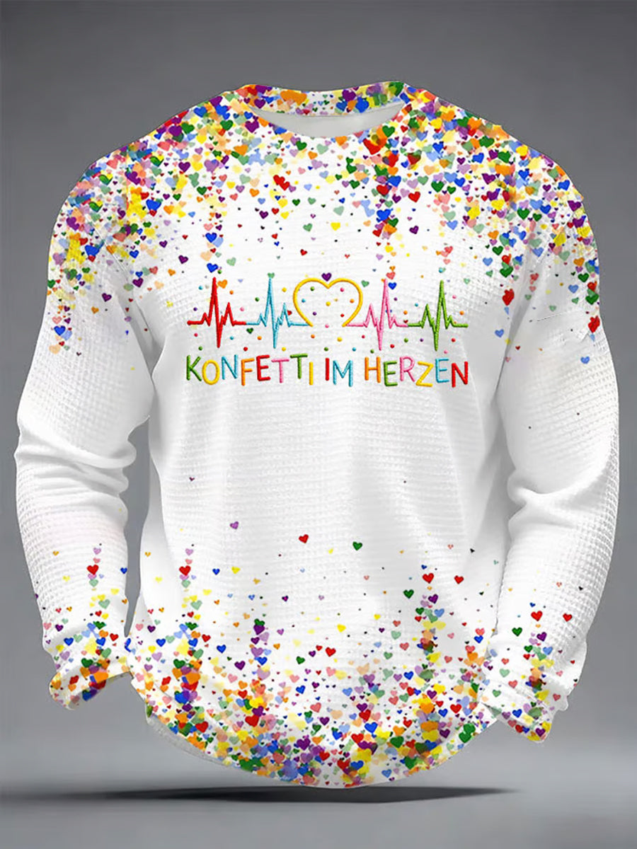 Kölner Karneval Konfetti im Herzen Druck Lässiges Waffel-Langarm-T-Shirt für Herren