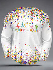 Kölner Karneval Konfetti im Herzen Druck Lässiges Waffel-Langarm-T-Shirt für Herren