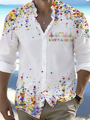 Köl scher Karneval Konfetti im Herzen bedruckt lässiges Langarm-Hemd