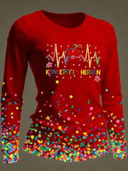 Frauen Kölner Karneval Konfetti im Herzen Print lässig Langarm T-Shirt