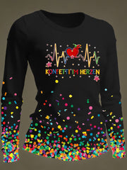 Frauen Kölner Karneval Konfetti im Herzen Print lässig Langarm T-Shirt