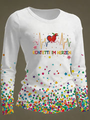 Frauen Kölner Karneval Konfetti im Herzen Print lässig Langarm T-Shirt