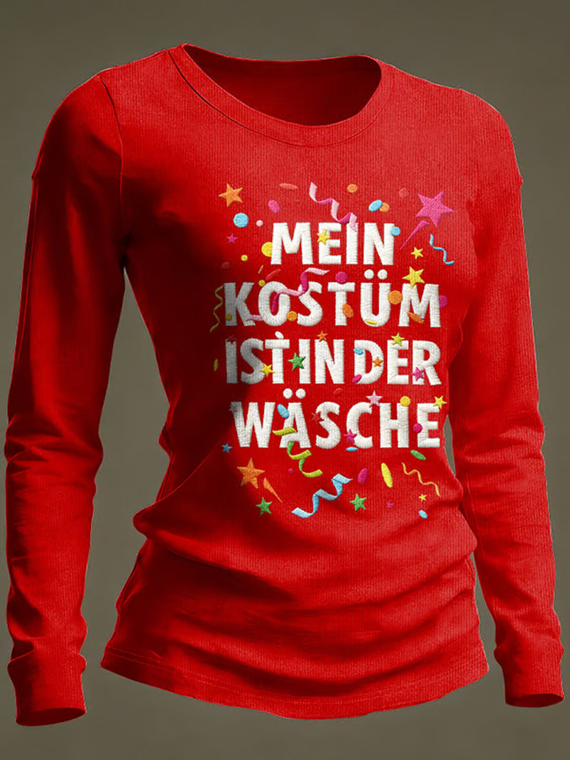 Frauen Köln Karneval Print Freizeit Waffel Langarm T-Shirt
