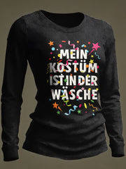 Frauen Köln Karneval Print Freizeit Waffel Langarm T-Shirt
