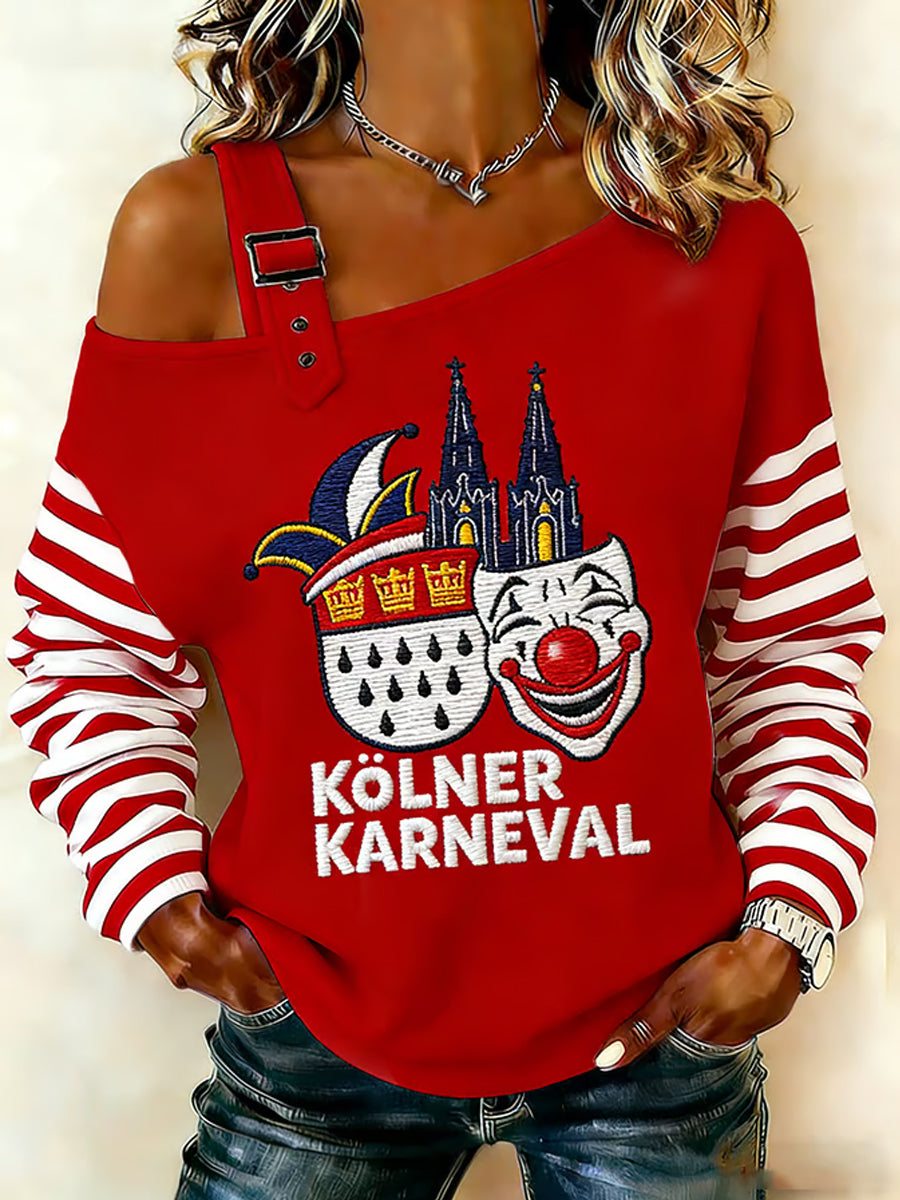 Kölner Karnevals druck für Frauen lässig schulter freies Top