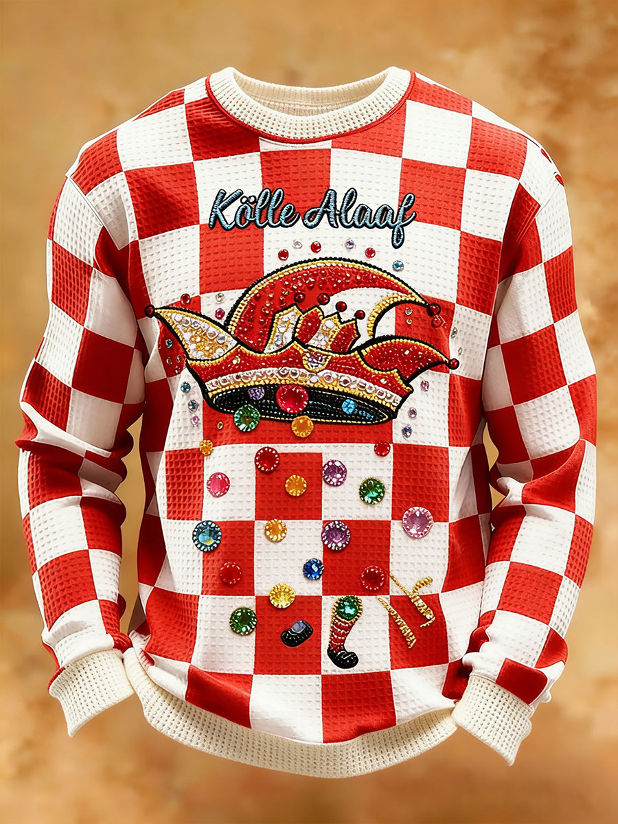 Cologne Carnival Clown Print Herren Waffel Sweatshirt
