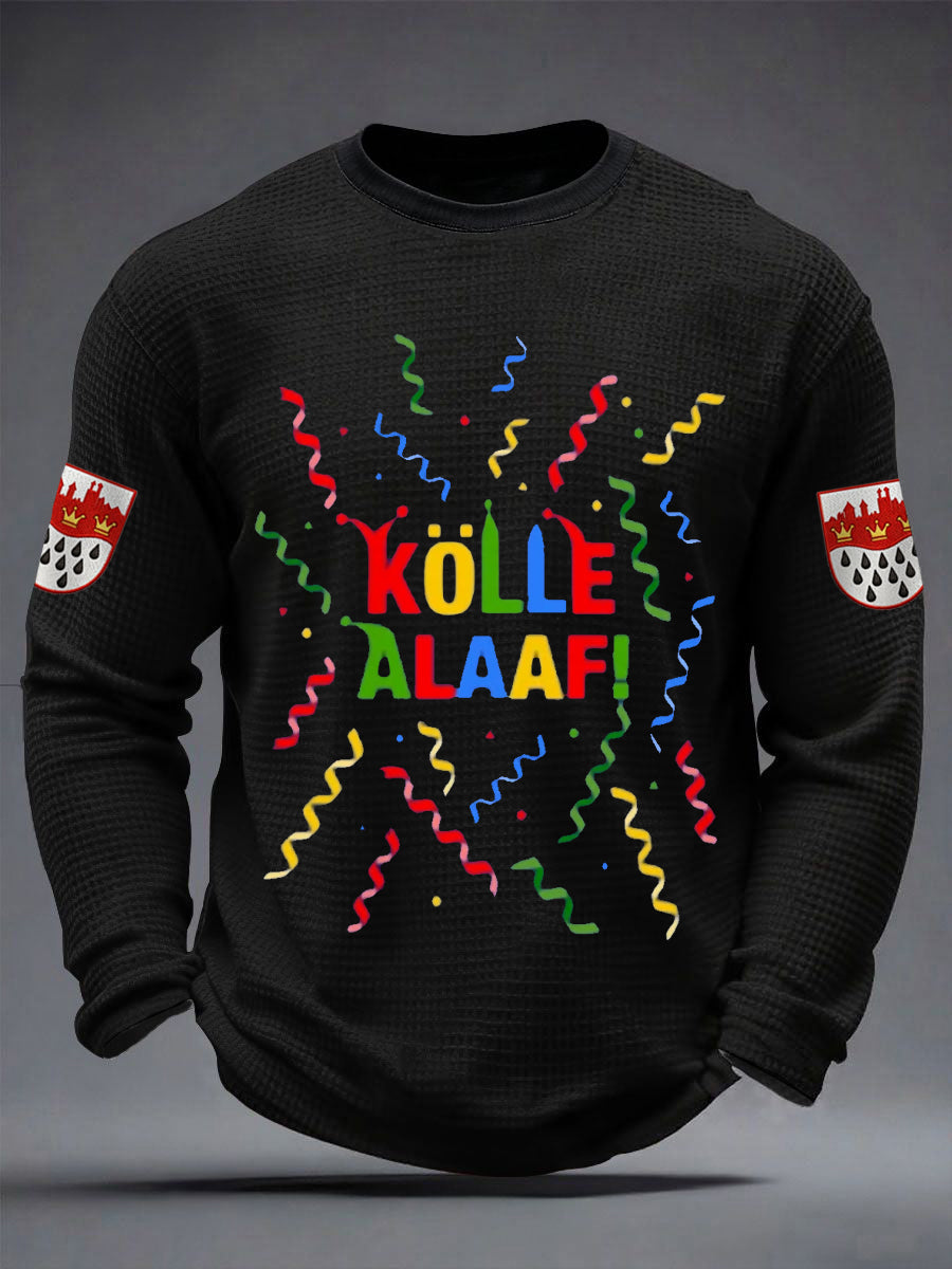 Herren Kölle Alaaf Print Lässiges Waffel-Langarm-T-Shirt