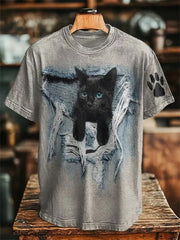Männer lustige zerrissene Katze Print T-Shirt