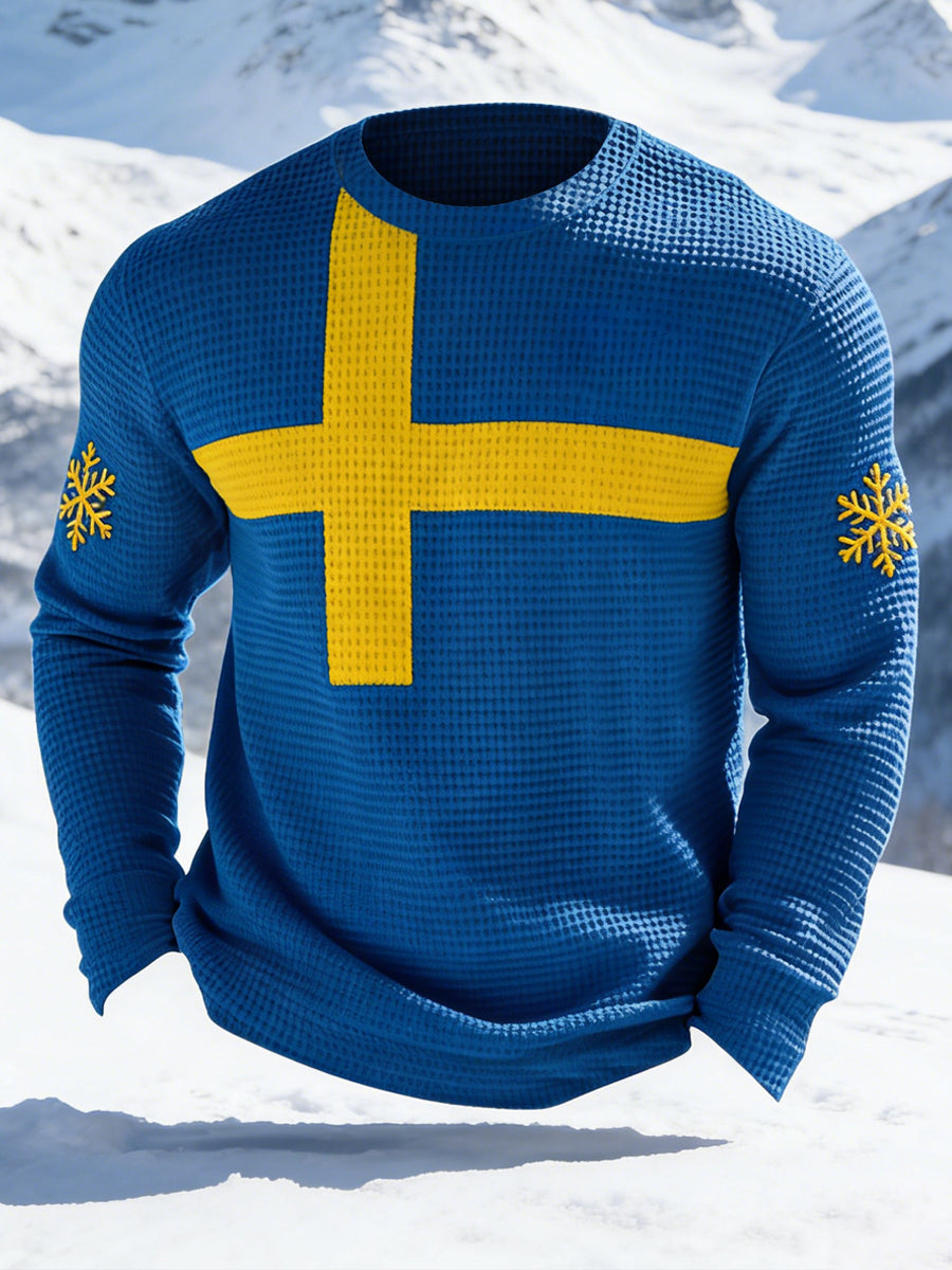Herrtröja med svensk flagga i våffeltyg