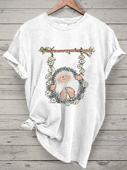 Damen süßes Igel-Print Kurzarm-T-Shirt