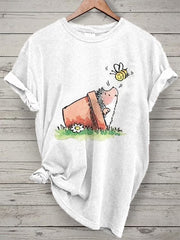 Damen süßes Igel-Print Kurzarm-T-Shirt