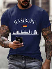 Herren-Hafengeburtstag-Print-T-Shirt mit kurzen Ärmeln