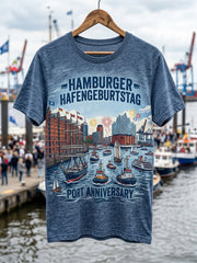 Herren-Hafengeburtstag-Print-T-Shirt mit kurzen Ärmeln