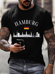 Herren-Hafengeburtstag-Print-T-Shirt mit kurzen Ärmeln