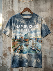 Herren-Hafengeburtstag-Print-T-Shirt mit kurzen Ärmeln