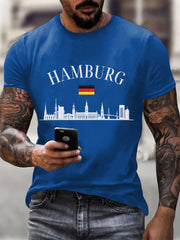 Herren-Hafengeburtstag-Print-T-Shirt mit kurzen Ärmeln