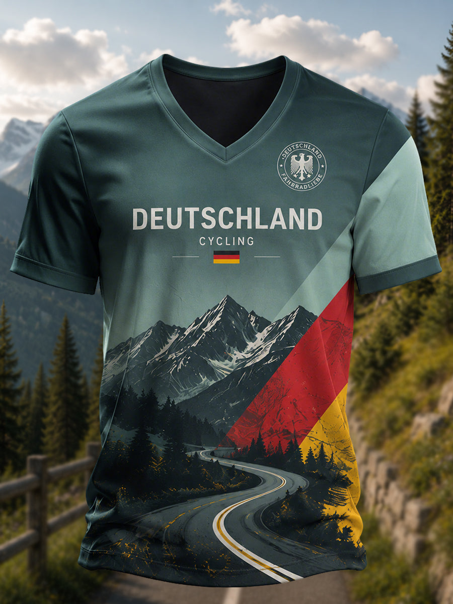 Herren-Radtrikot aus Deutschland, Kurzarm-T-Shirt mit V-Ausschnitt
