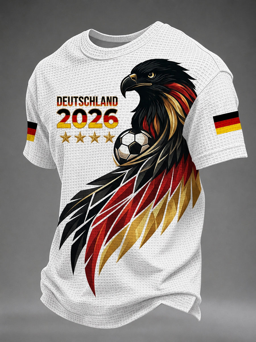 Herren-Waffelpiqué-T-Shirt mit deutschem Fußballfan-Print