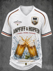 Herren-T-Shirt mit Grafik, V-Ausschnitt, deutscher Fußball und Bier-Grüße