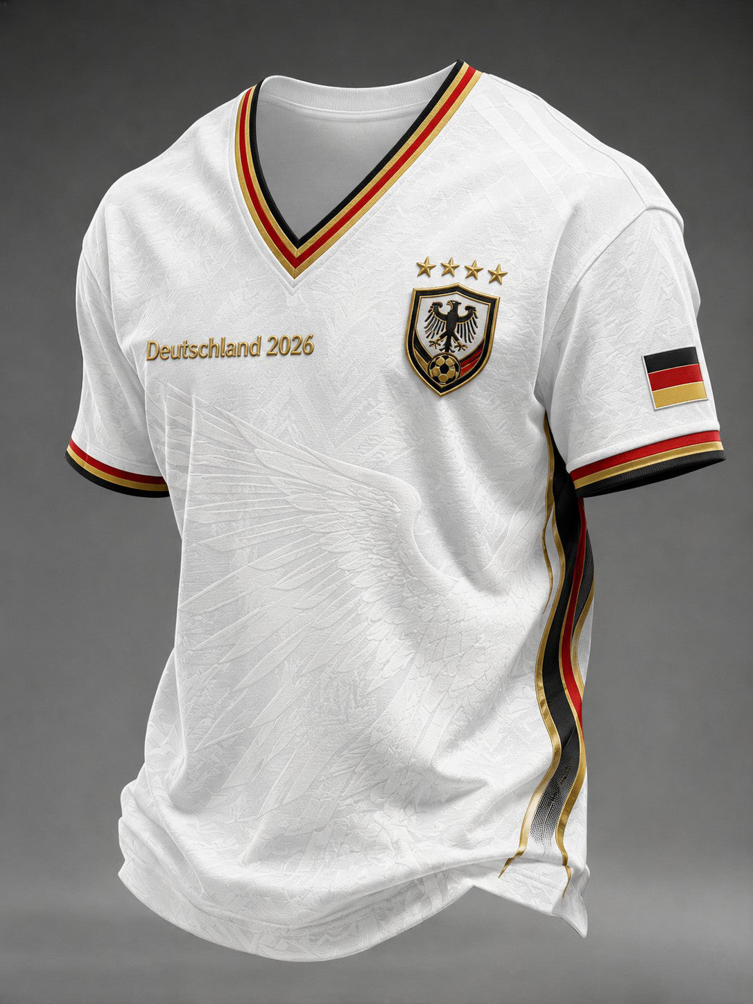 Herren-Fußball-T-Shirt aus Deutschland mit V-Ausschnitt und Aufdruck