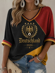 Damen-Deutschland-Fußballfan-Print-Lässiges T-Shirt