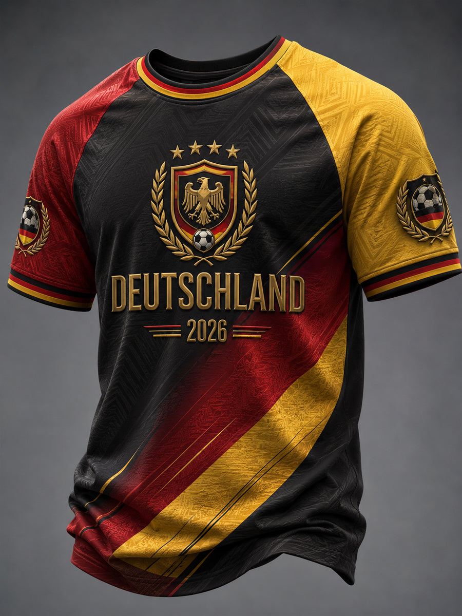 Herren-Deutschland-Fußballfan-Print-Lässiges Kurzarm-T-Shirt