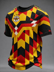 Herren-T-Shirt mit Waffelstruktur und kurzen Ärmeln im deutschen Fußballstil
