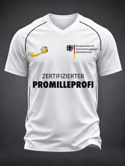 Herren-Fun-T-Shirt mit Fußball- und Bier-Print sowie V-Ausschnitt