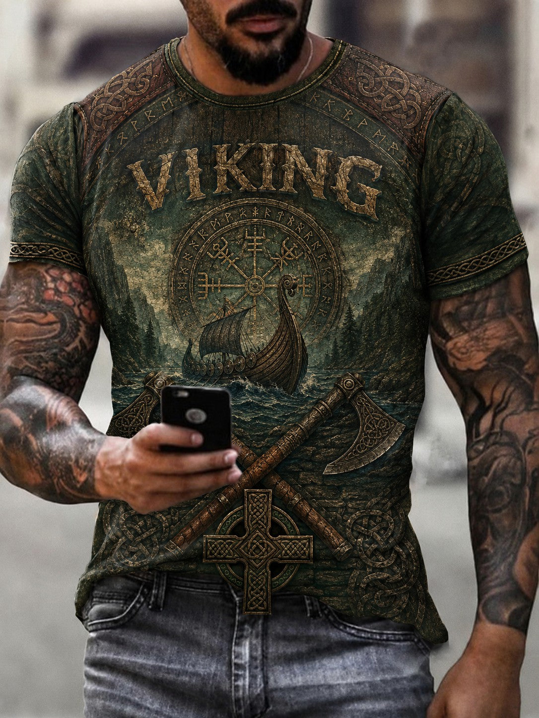 Herren-Vikingert-Shirt mit Druck