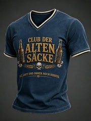 Herren-T-Shirt mit witzigem Slogan-Print und V-Ausschnitt