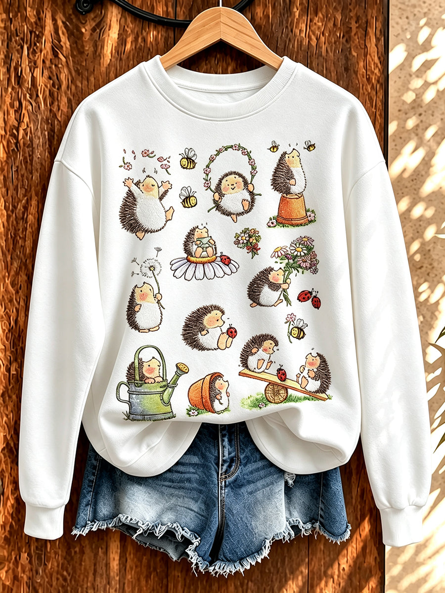 Damen-Sweatshirt mit niedlichem Igel-Print