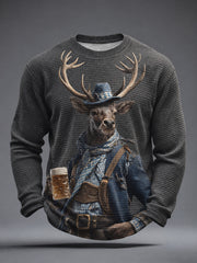 Men's Bavarian Deer Oktoberfest Art Waffle Long Sleeve T-Shirt